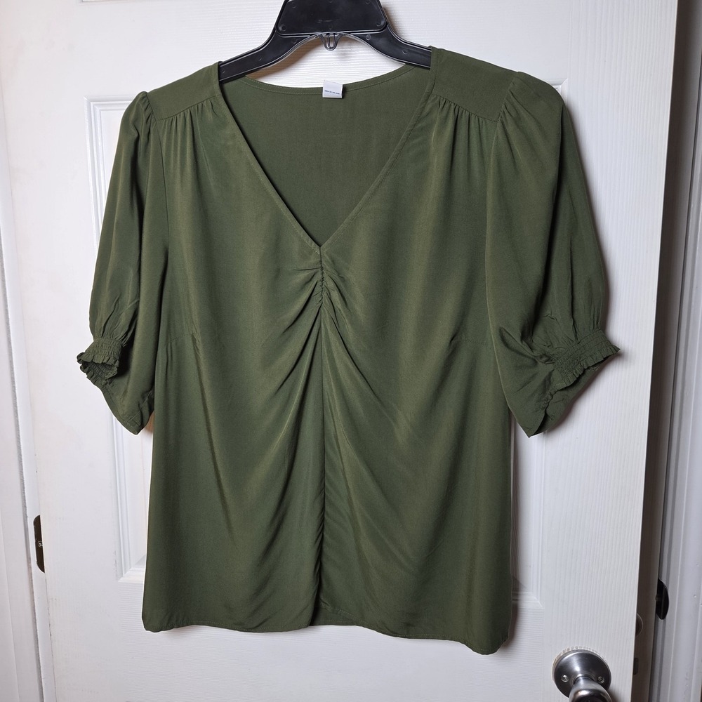 Old Navy sz L green short‎ slv cinch top NWT 100% rayon lightweight casual basic